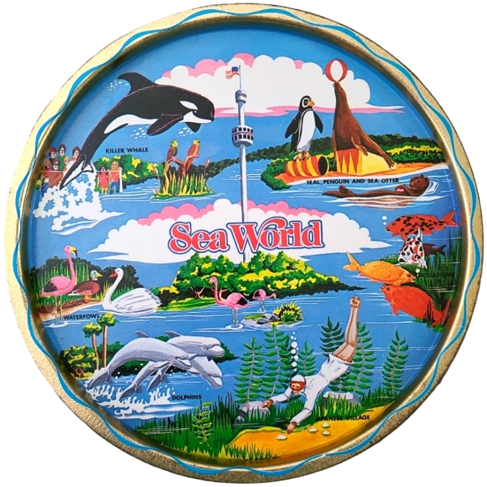 Vintage Sea World Advertising Travel Souvenir Metal Tin Serving Tray